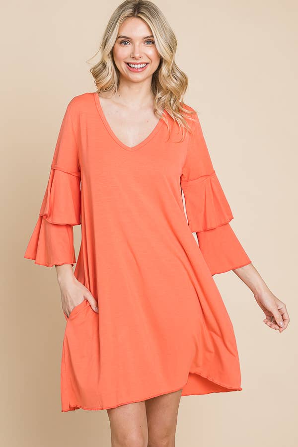 V-Neck Ruffle Sleeve Dress