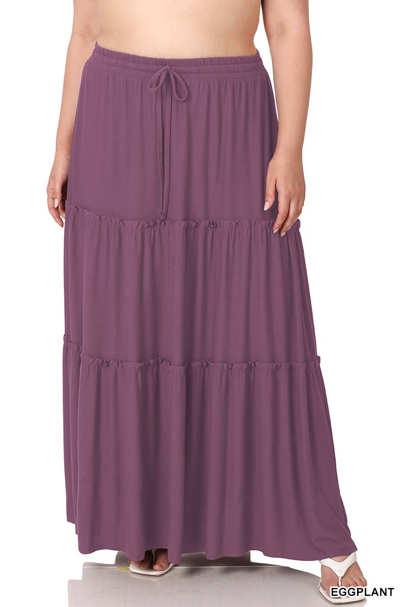 Plus Drawstring Waist Tiered Ruffle Maxi Skirt