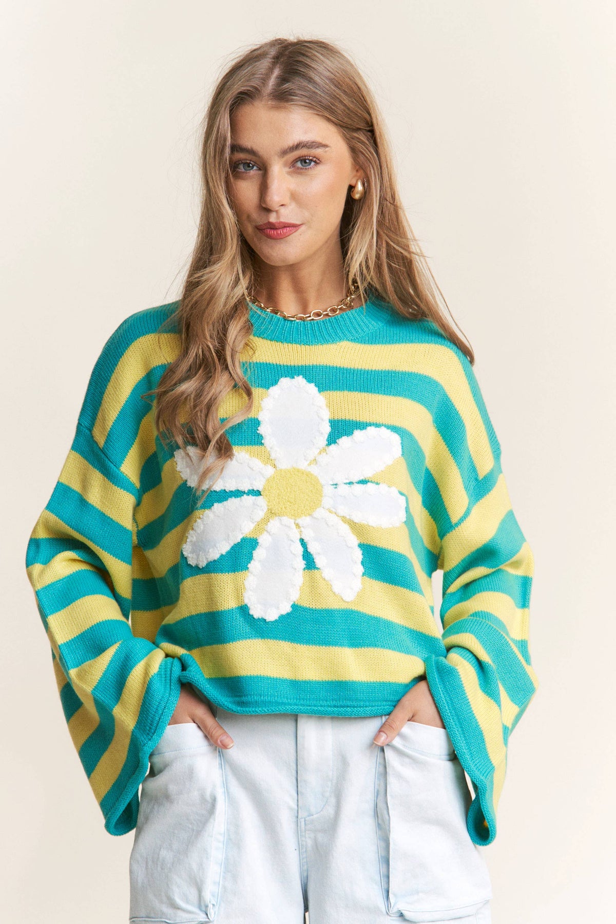 Daisy Striped Crop Sweater