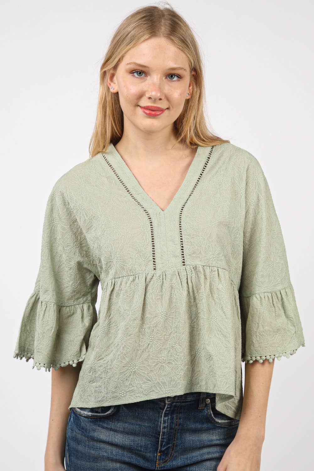 V-Neck Oversized Embroidery Woven Blouse