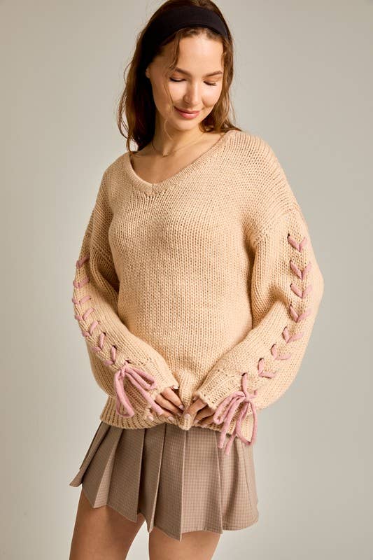 Stitched Bow Chunky Sweater