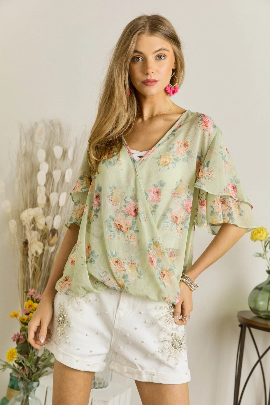 Sheer Sage Floral Top