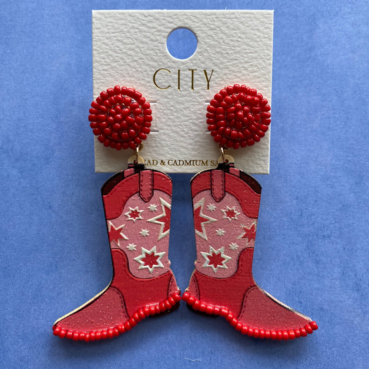 Red Pattern Cowgirl Boot Earrings