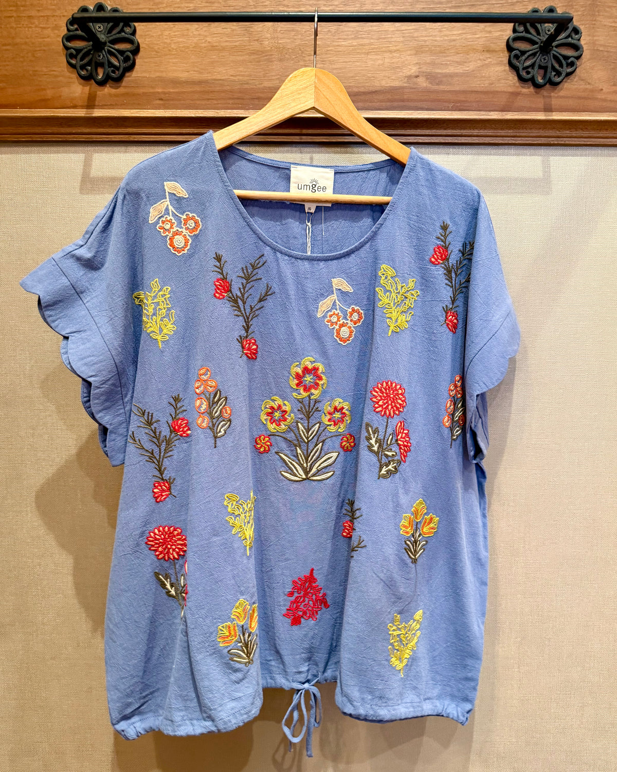Denim Embroidered Top