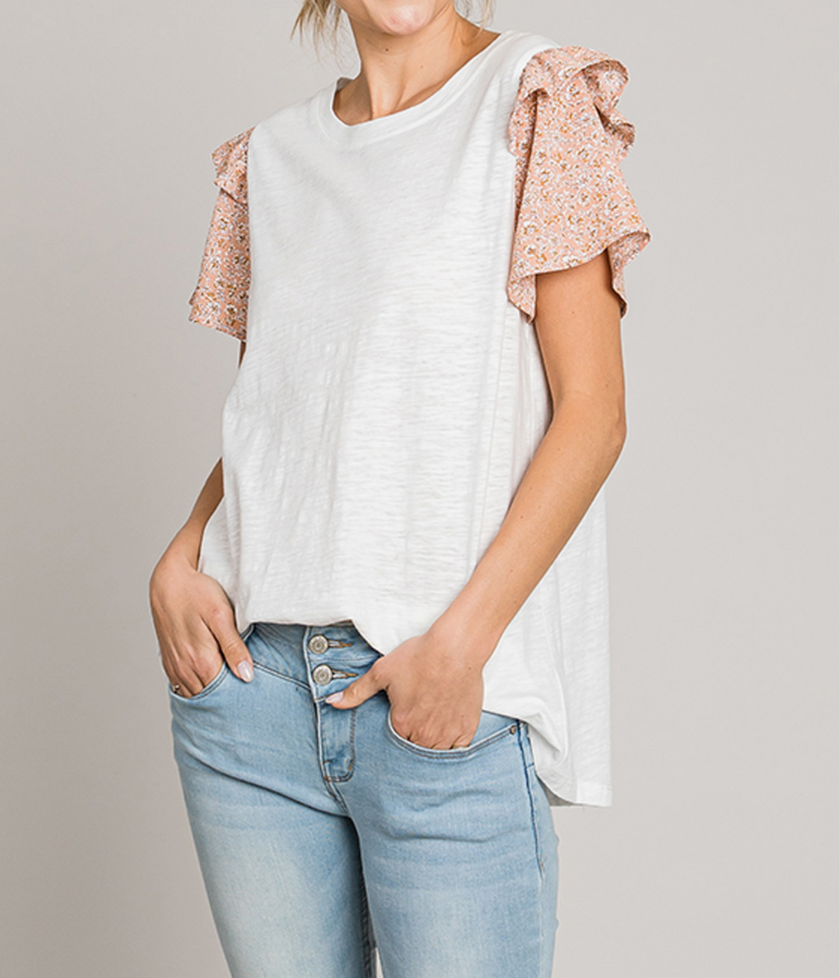 Short Sleeve Peach Floral Top