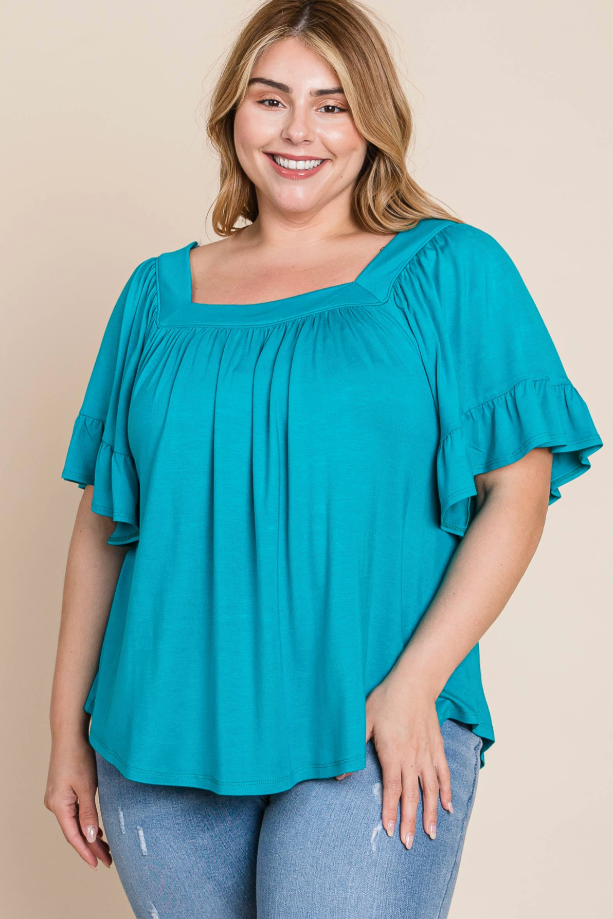 Teal Square Neck Top