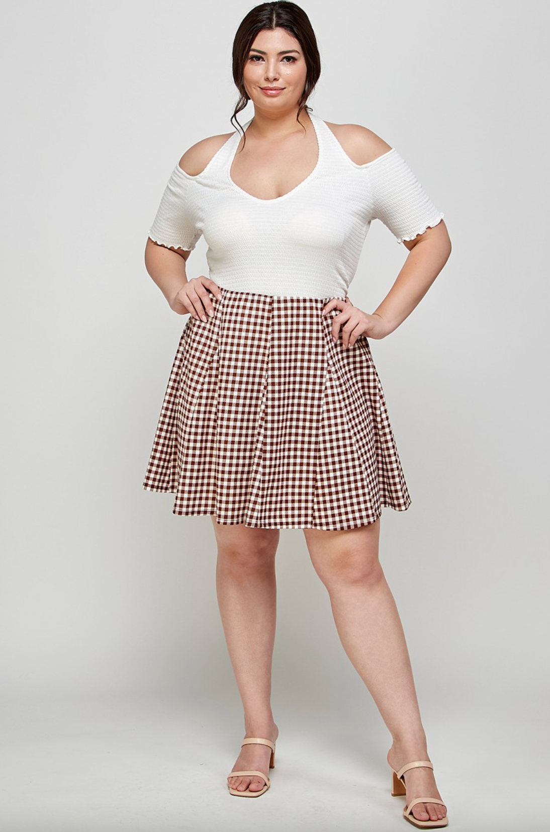 Gingham Check Print A-Line Skirt