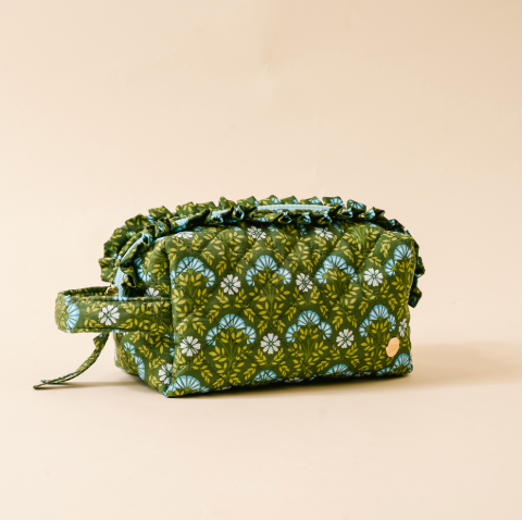 Forest Green Quilted Cosmetic Pouch