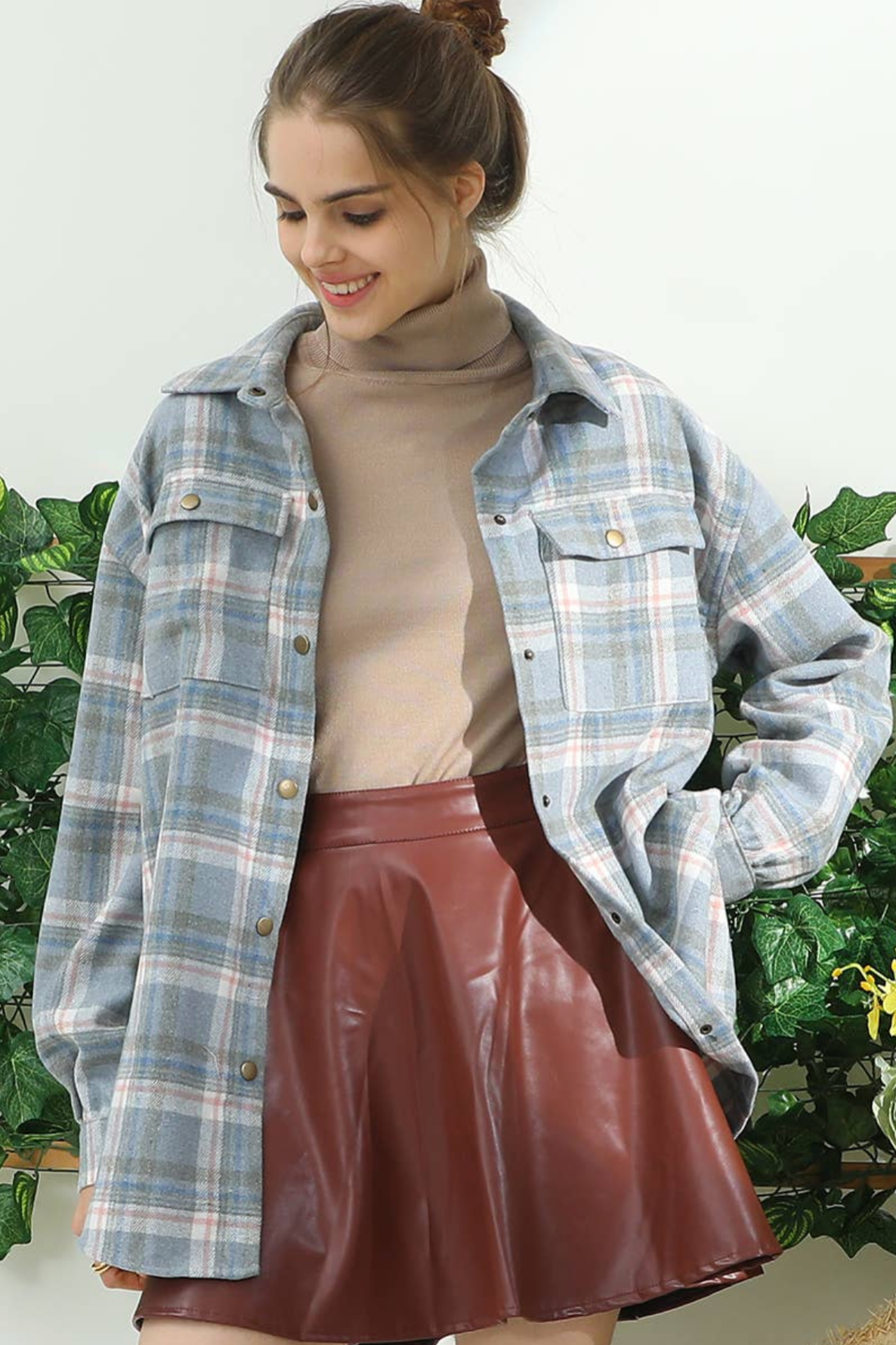 Plus Flannel Plaid Jacket