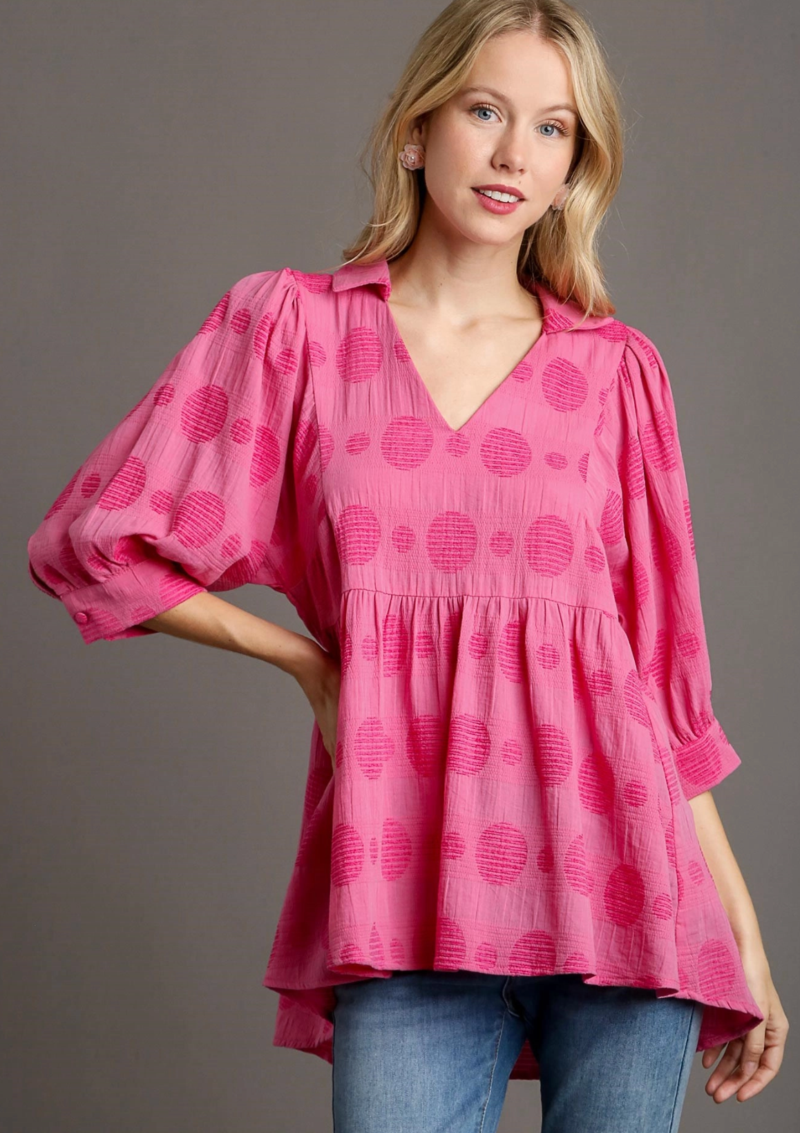 Polka Dot V-Neck Blouse