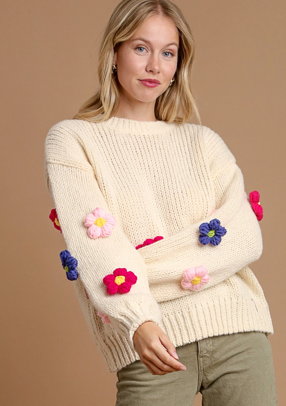 3D Floral Knit Sweater