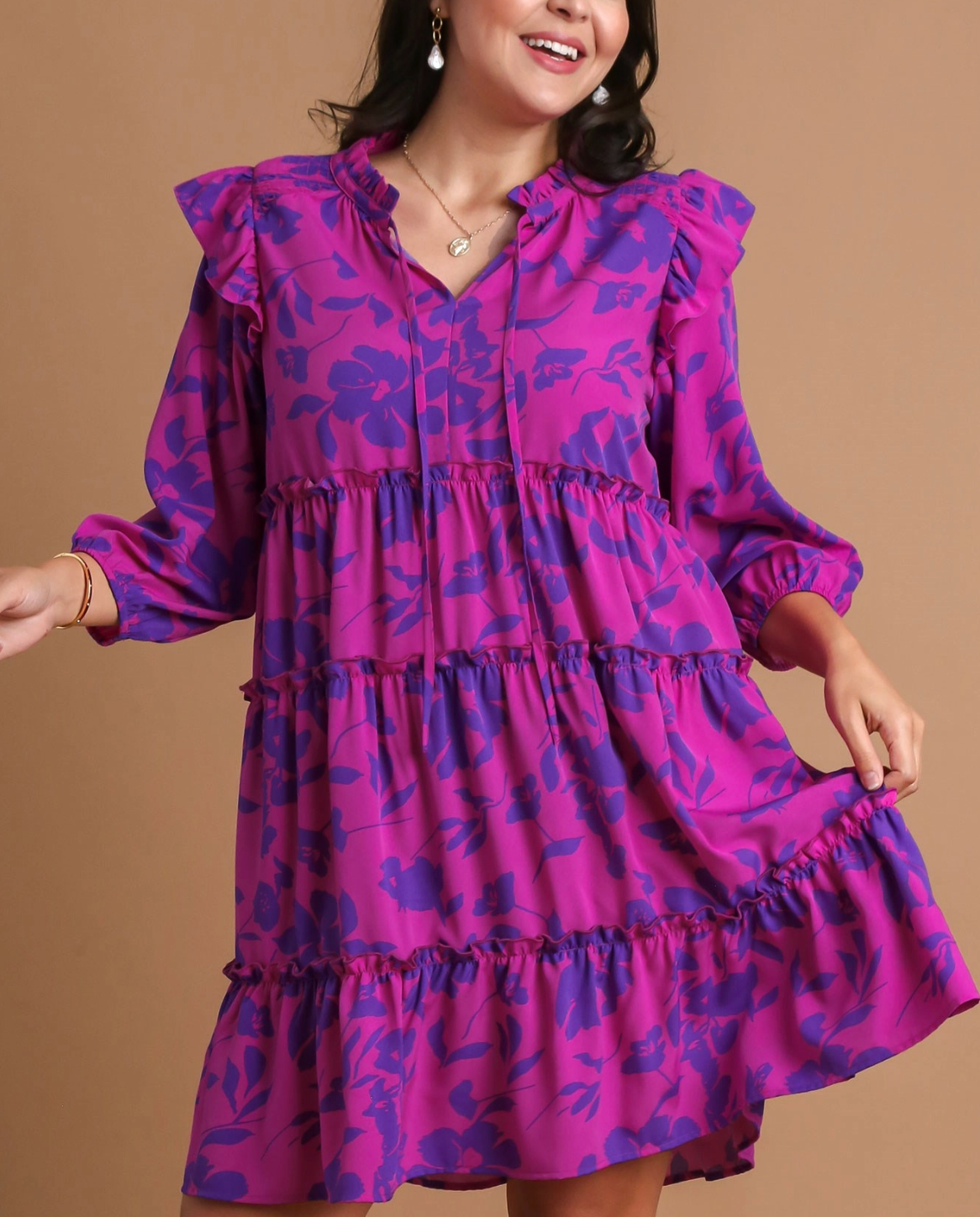 Magenta Tiered Ruffle Dress