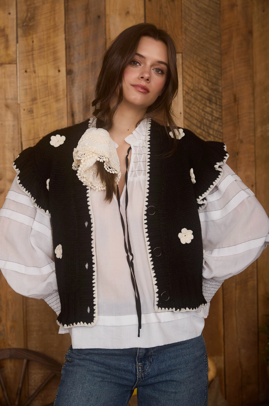 Floral Detail Ruffle Cardigan