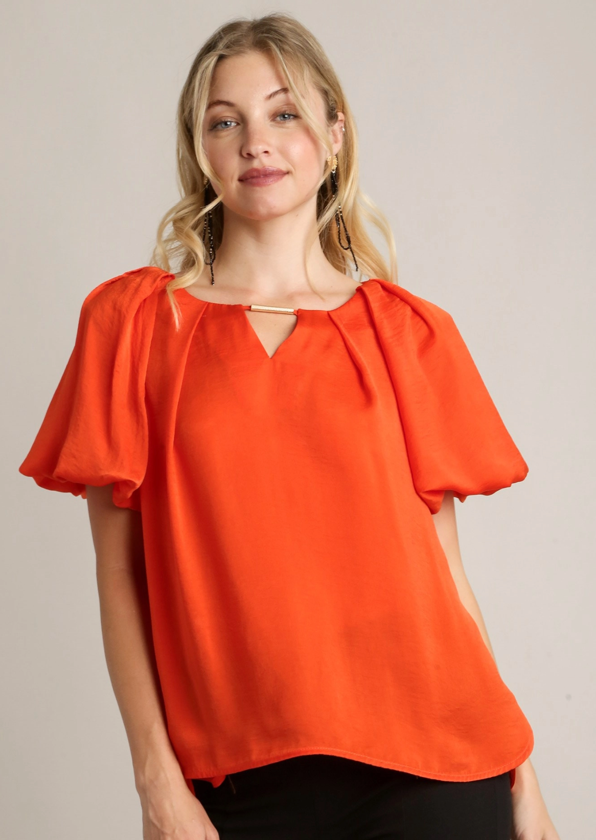 Pleated Balloon Sleeve Blouse