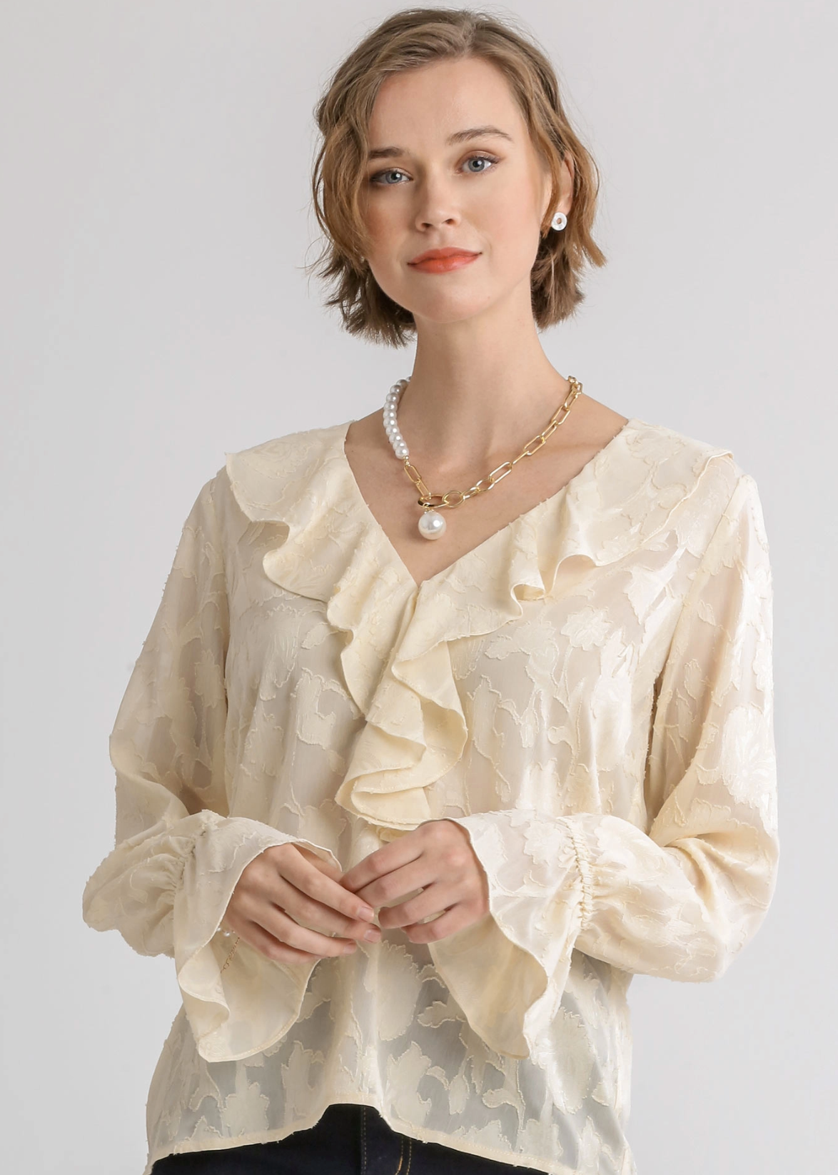 Frilly V-Neck Blouse