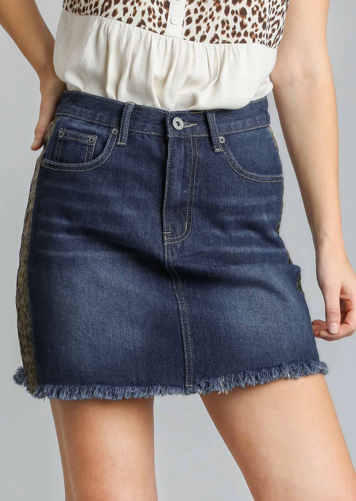 Leopard Detail Denim Skirt