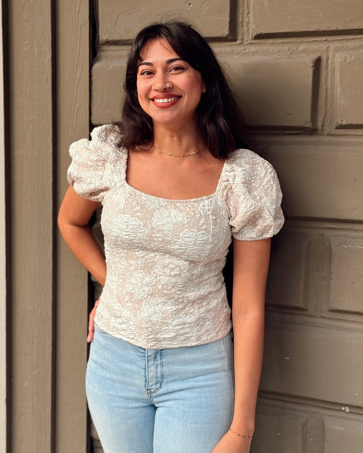 Textured Baby Doll Top