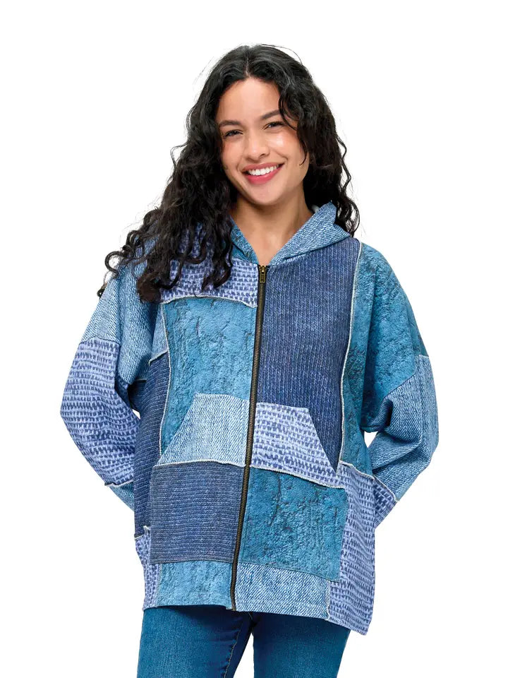 Zip up Patchwork Hoodie