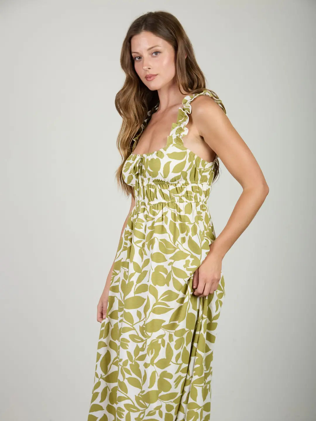 Leaf Print Ruffle Dress