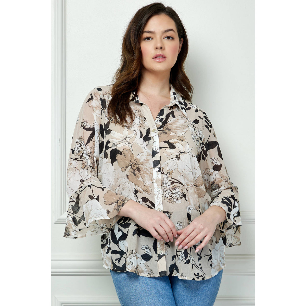 Plus Wildflower Taupe Blouse