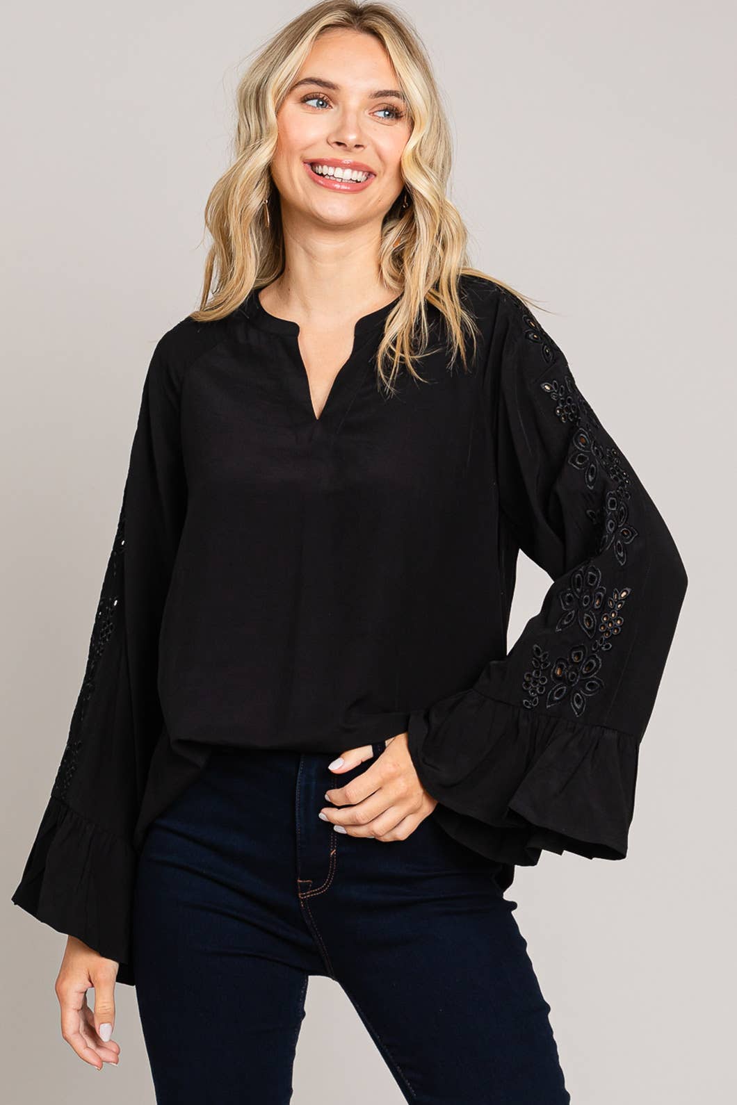 Embroidered Sleeve Top