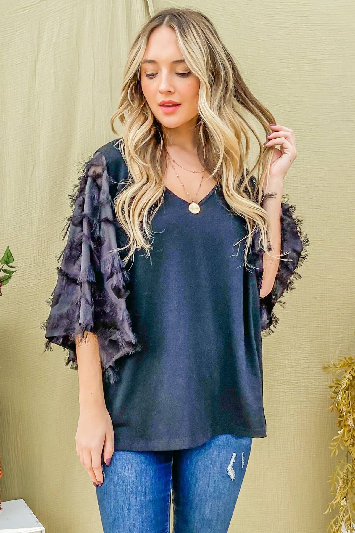 Feather Sleeve Slub Top