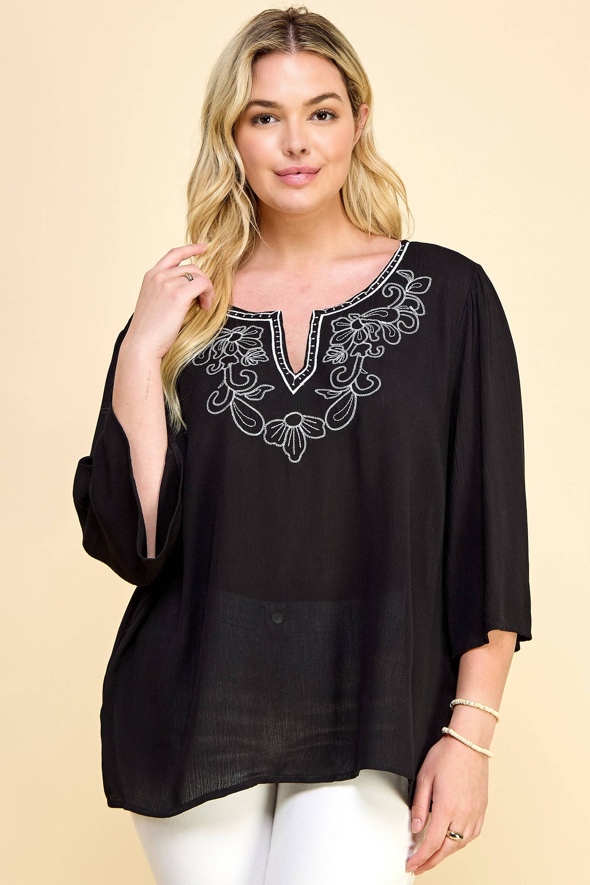 Embroidered Yoke Tunic Blouse