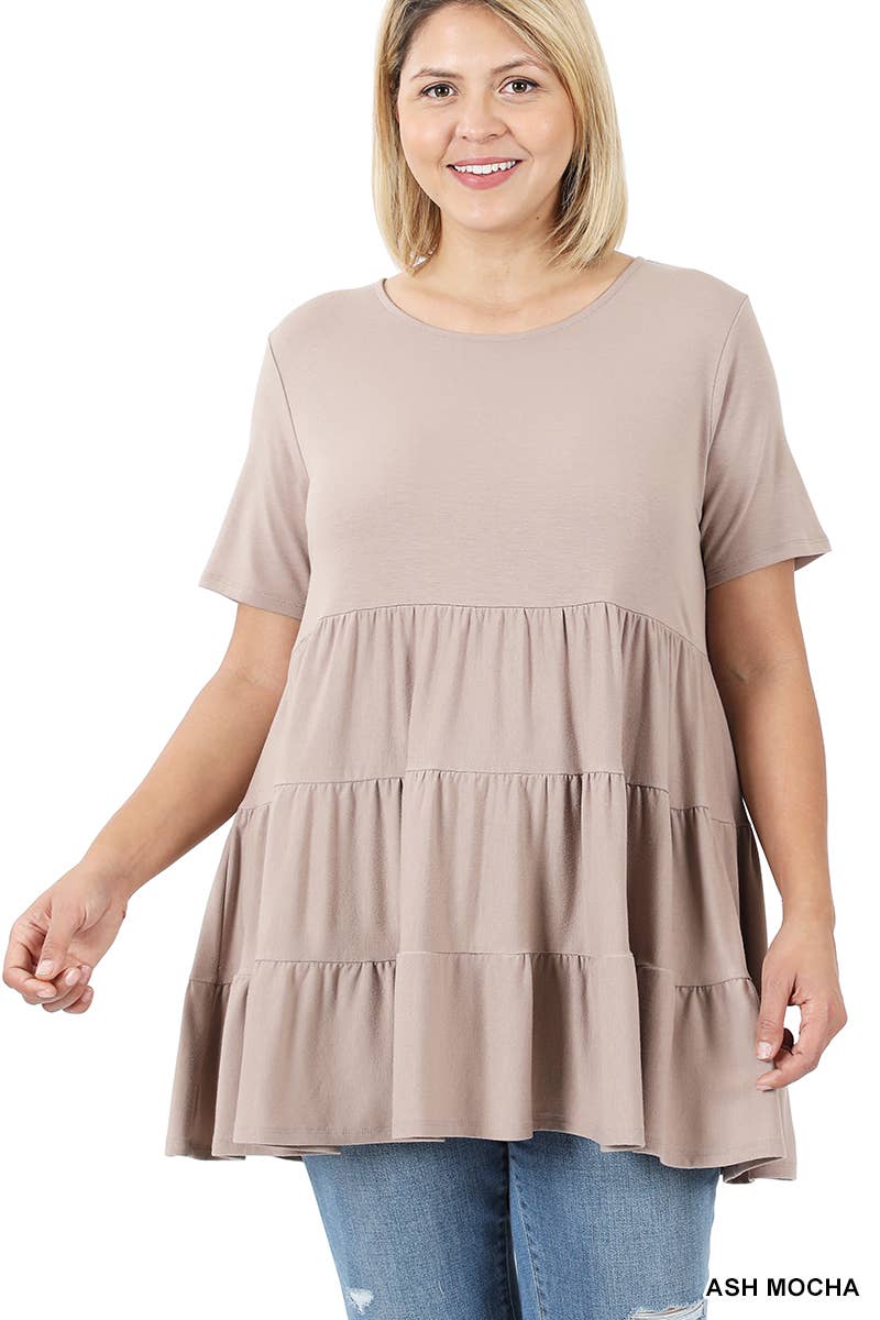 Plus Short Sleeve Tiered Ruffle Tunic