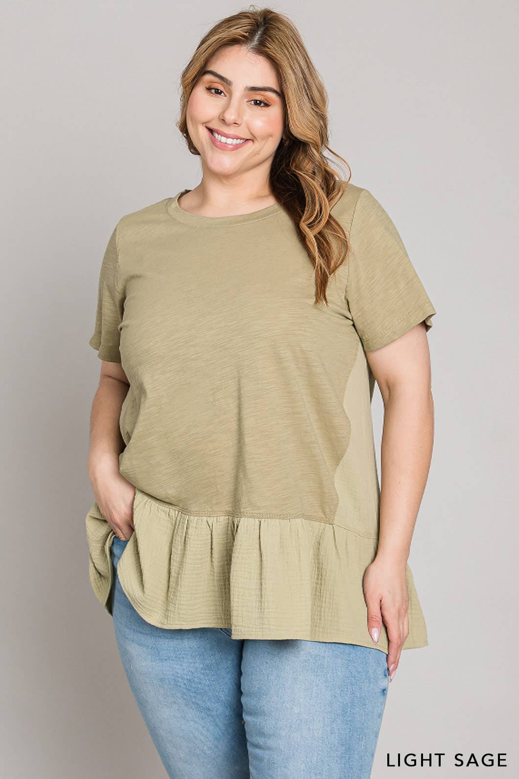 Curvy Ruffle Bottom Knit Top