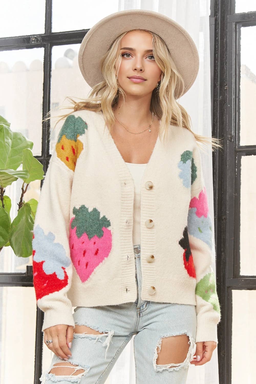 Strawberry Button Up Cardigan