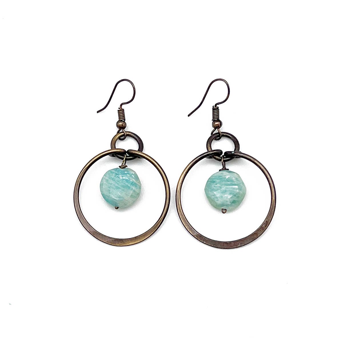 Banjara Earrings - Brass Rings and Amazonite