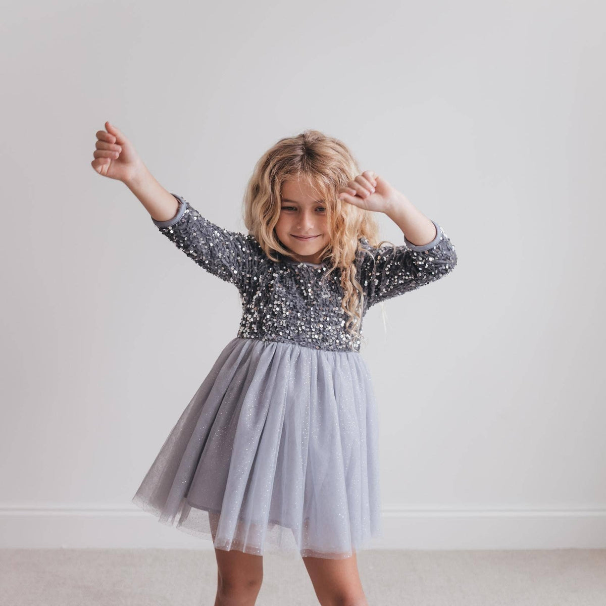 Kids Sequin Silver Holiday Dress