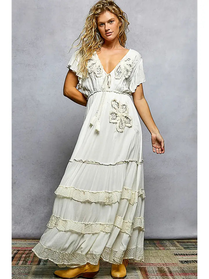 Ruffle Trim Embroidery Sequins Dress