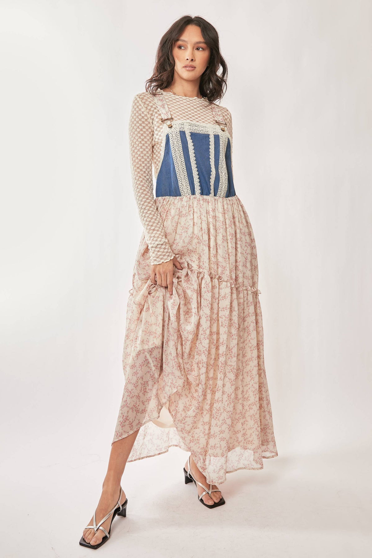 Plus Denim & Lace Overall Dress