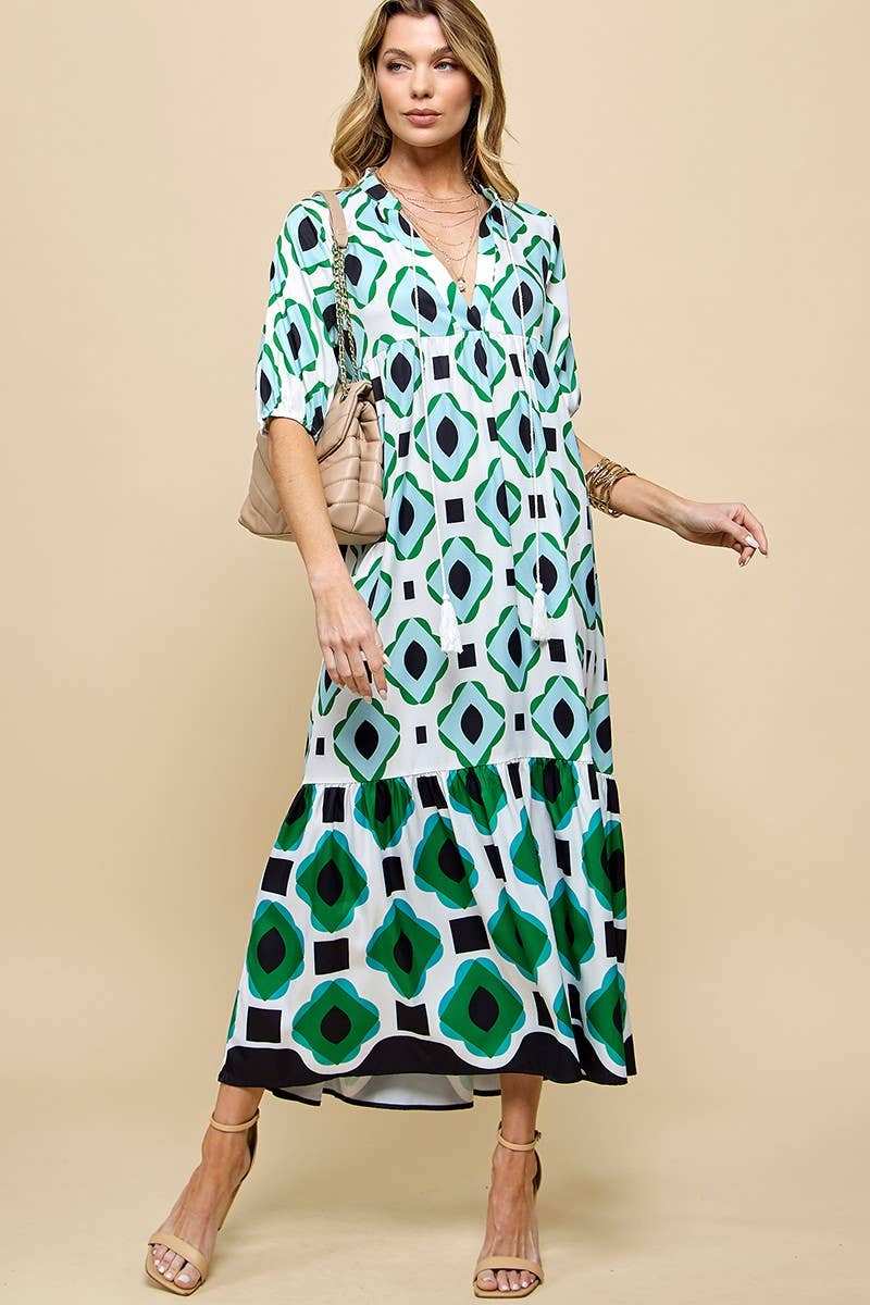 Patterned Lantern Sleeve Dress