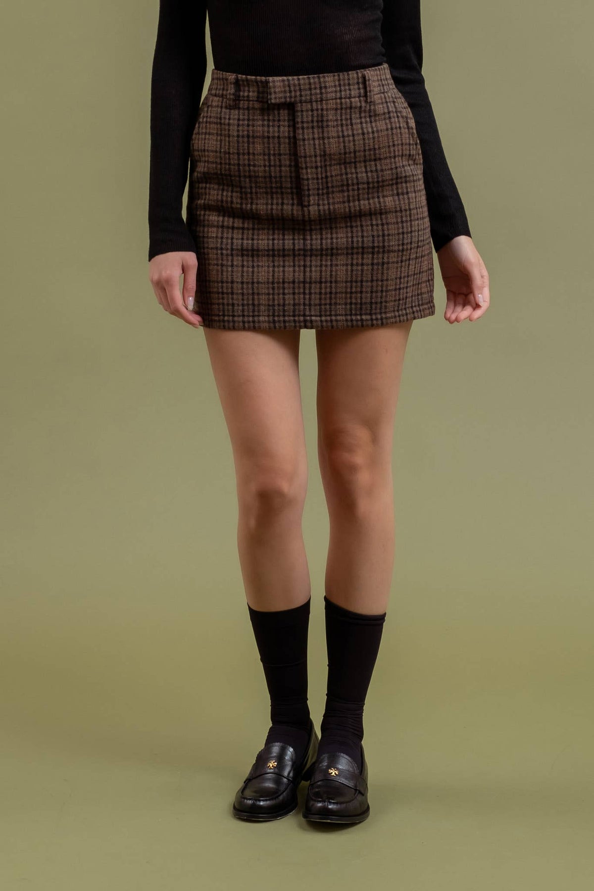 High Waist Plaid Mini Skirt