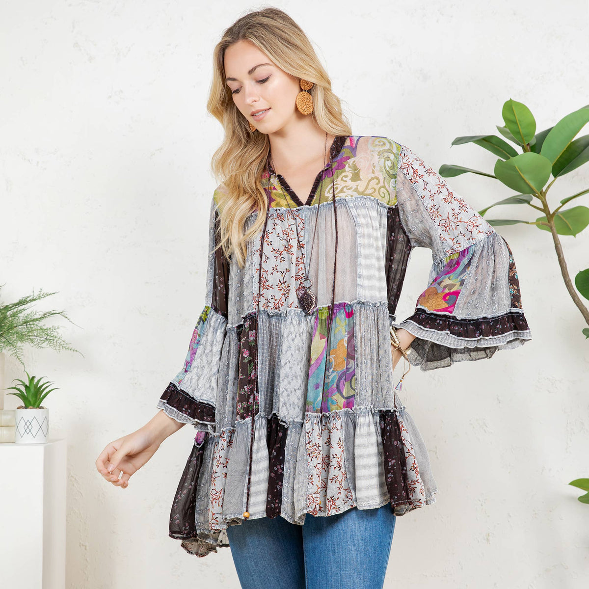 Colorful Patchwork Tunic Top