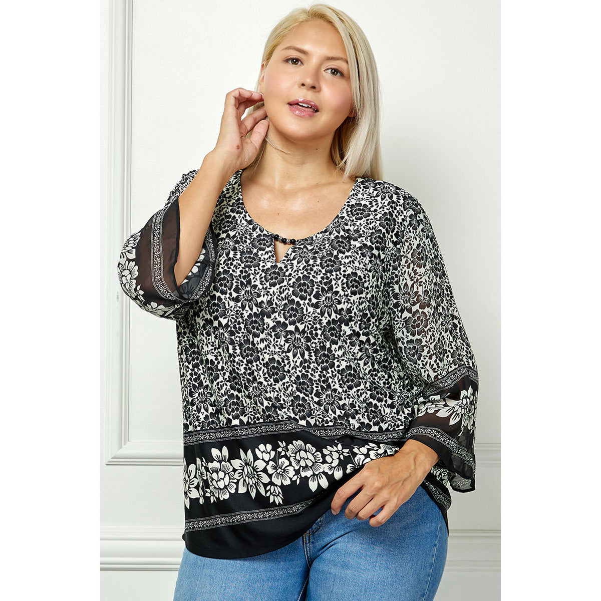 Floral Jewel Neck Blouse