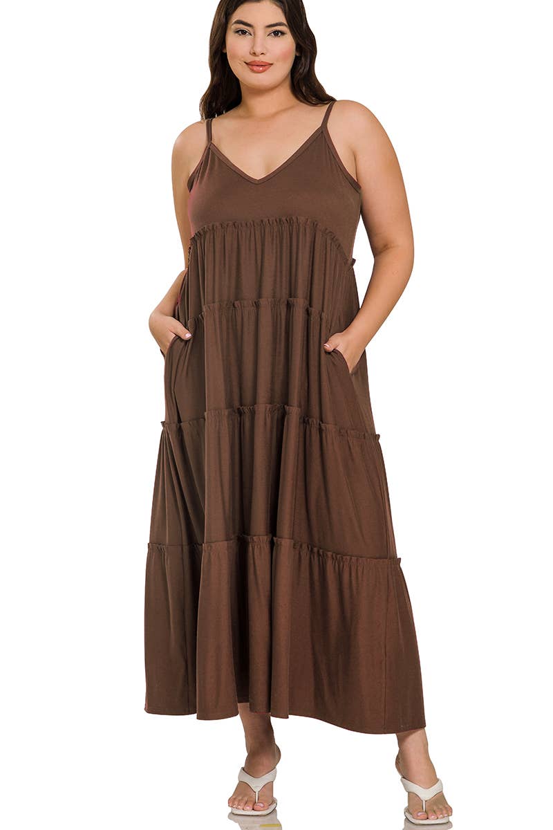 Plus V-Neck Tiered Maxi Dress