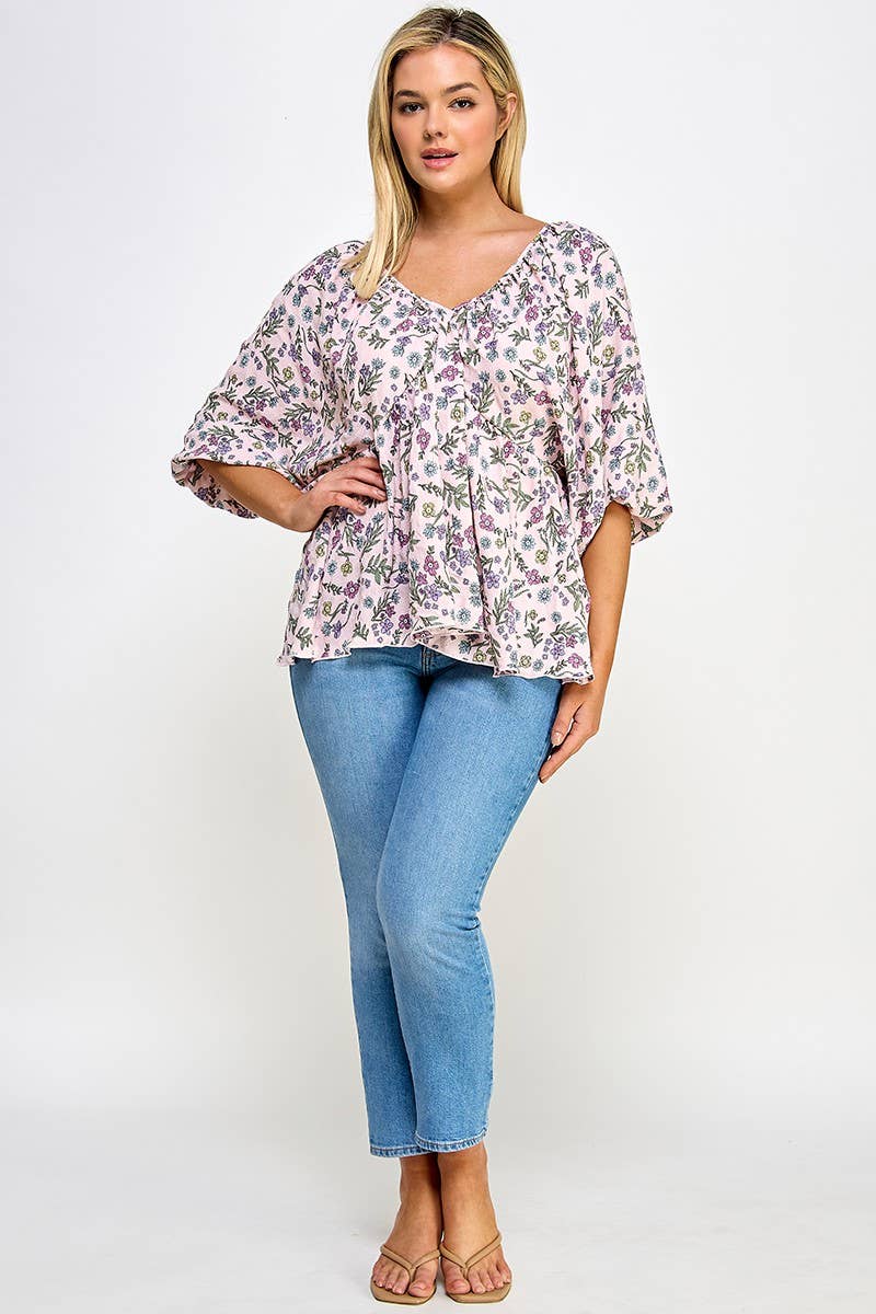 Plus Size Floral Babydoll Top