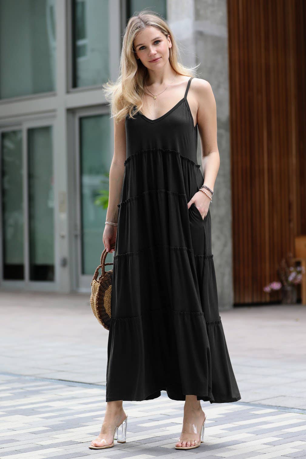 Tiered V-Neck Maxi Dress