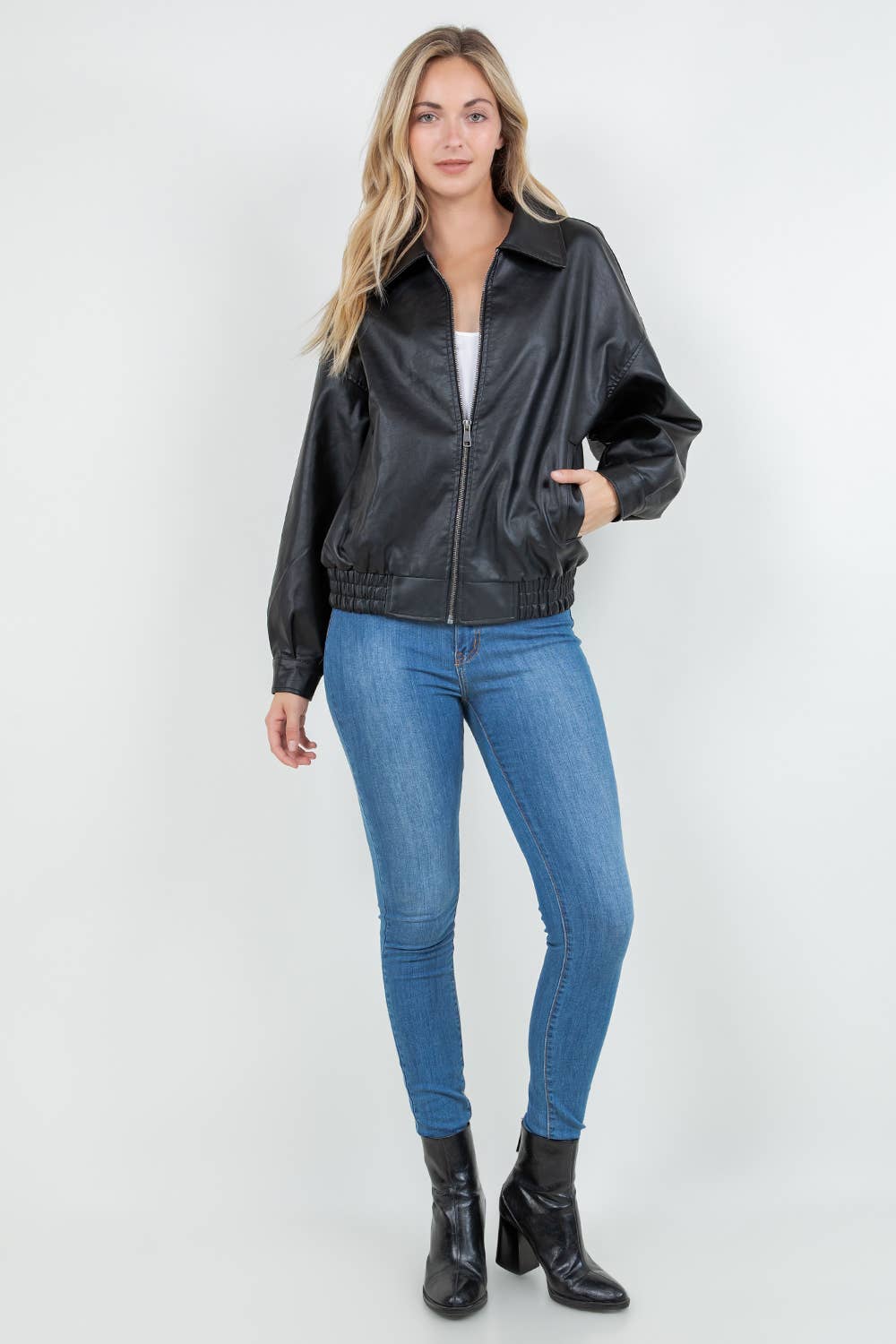 Vegan Leather Bomber Jacket