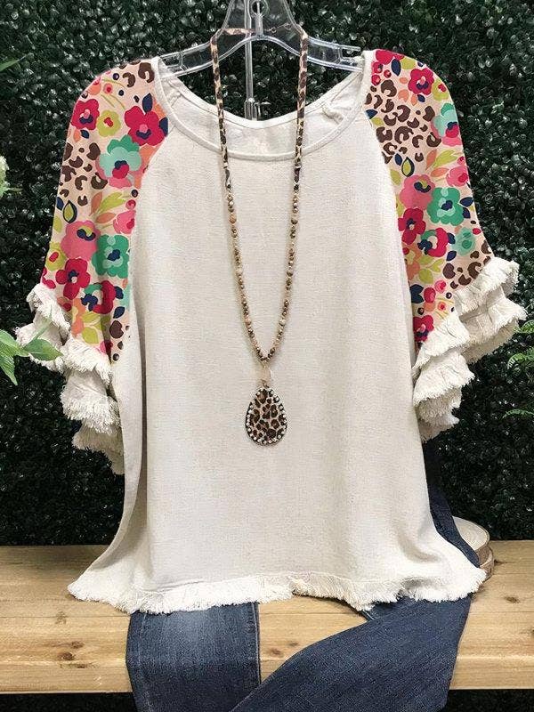 Ruffled Leopard Print Sleeve Shirt