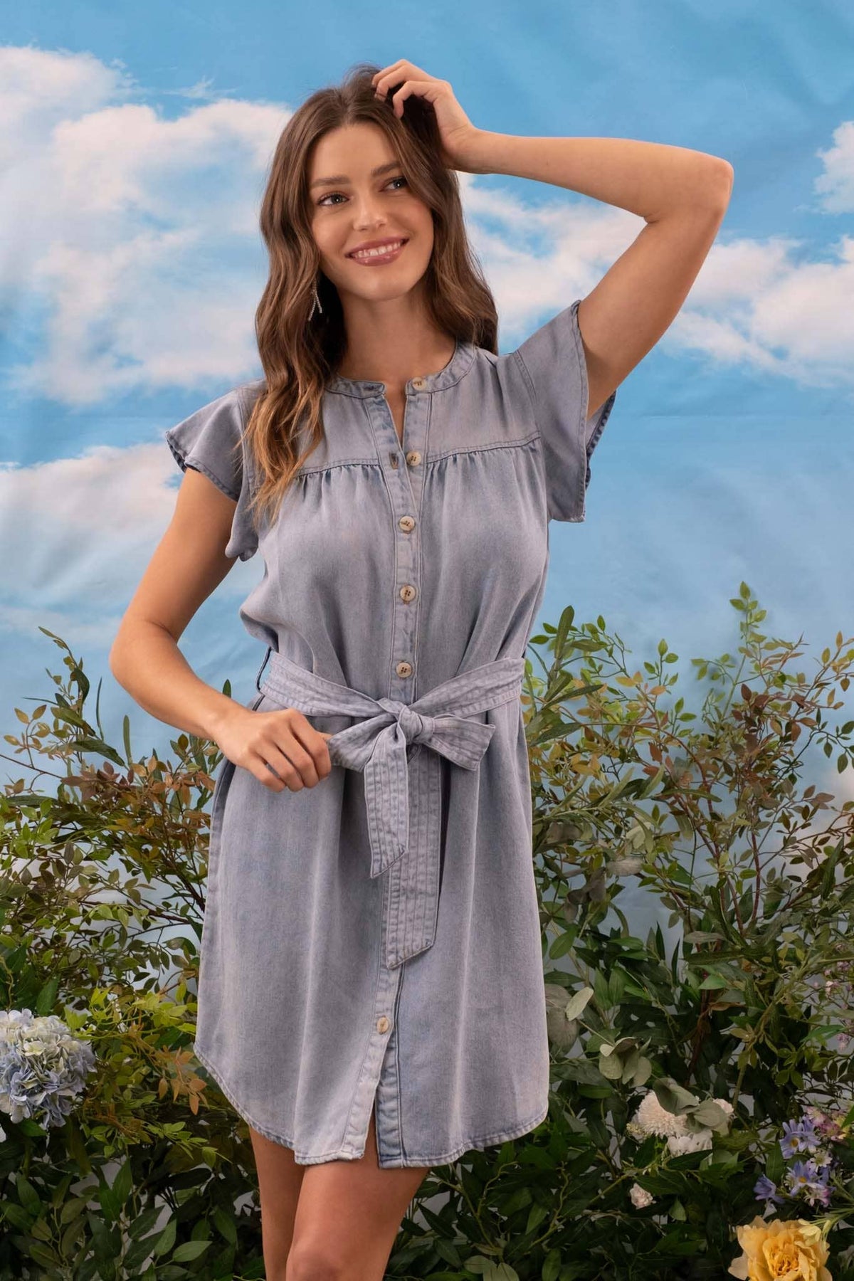 Chambray Belted Mini Dress