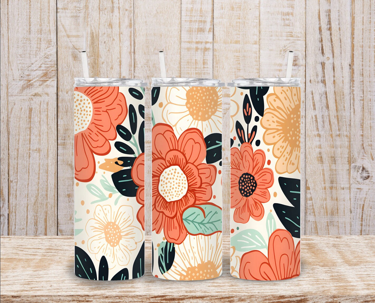 Orange Abstract Floral Tumbler